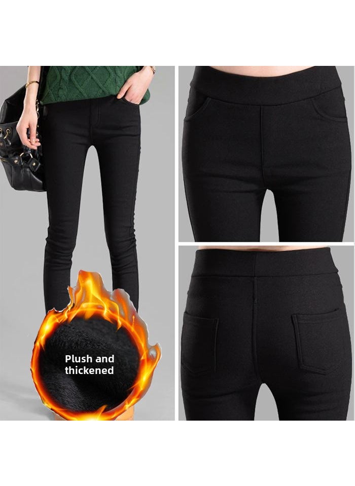 Autumn Winter High Waist Slim Leggings White fleece-lined