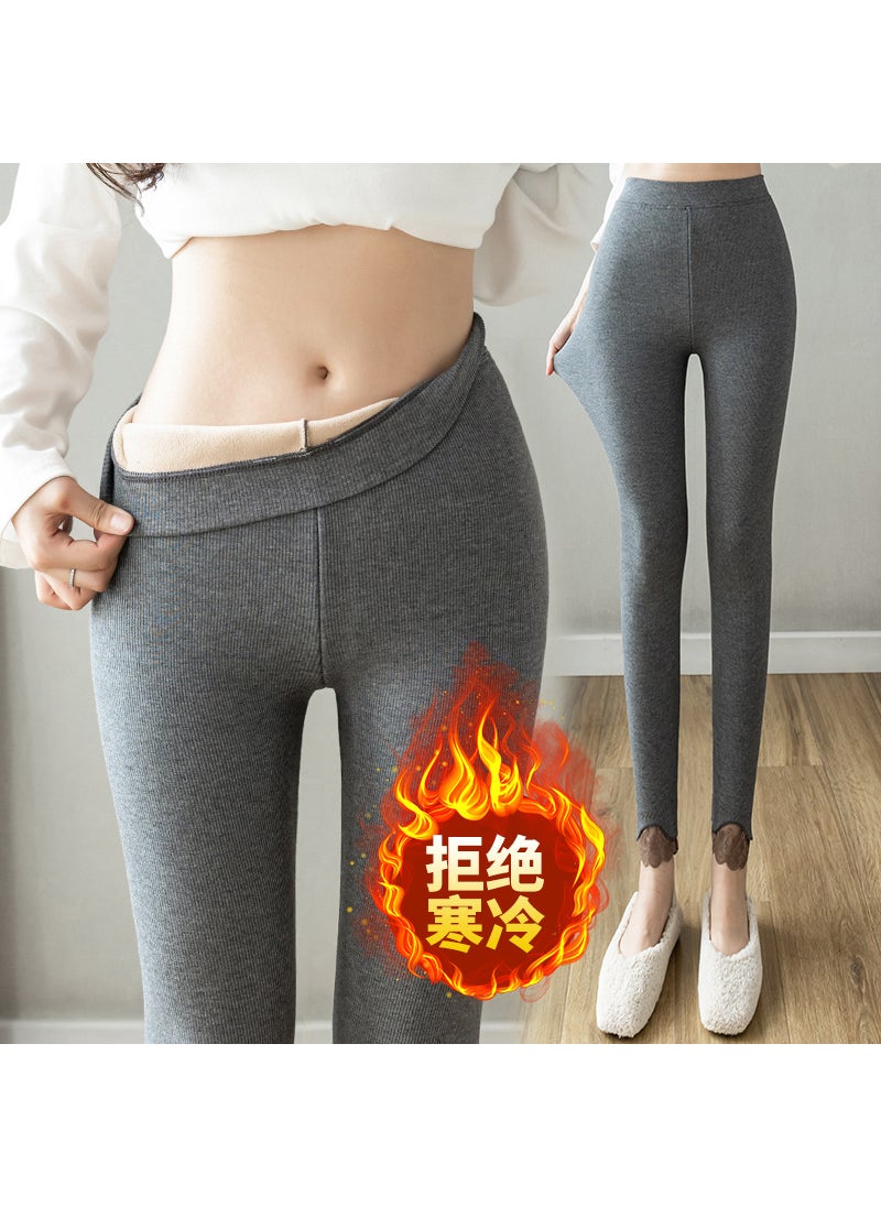 New Fleece Lined Lace Leggings for Women Thick Warm Plus Size Capris Black