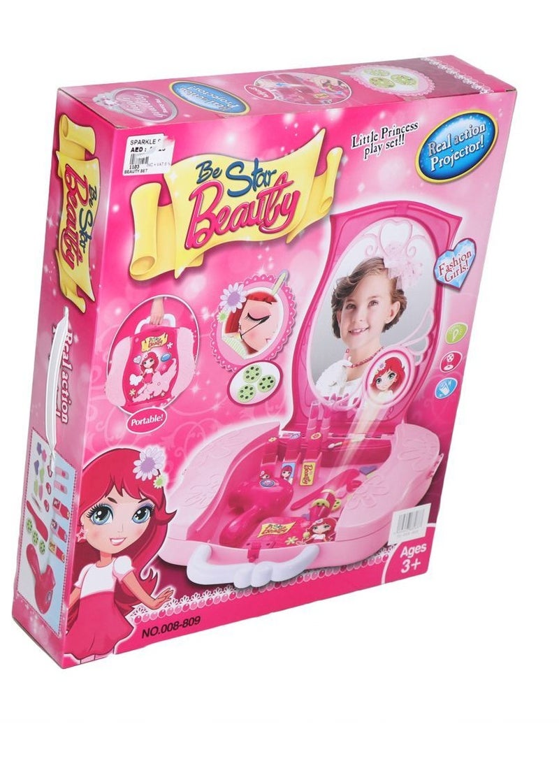 Little Princess Portable Play Set with Real Action Projector, Makeup Accessories, and Fashion-Themed Imaginative Play for Girls Ages 3 and Up