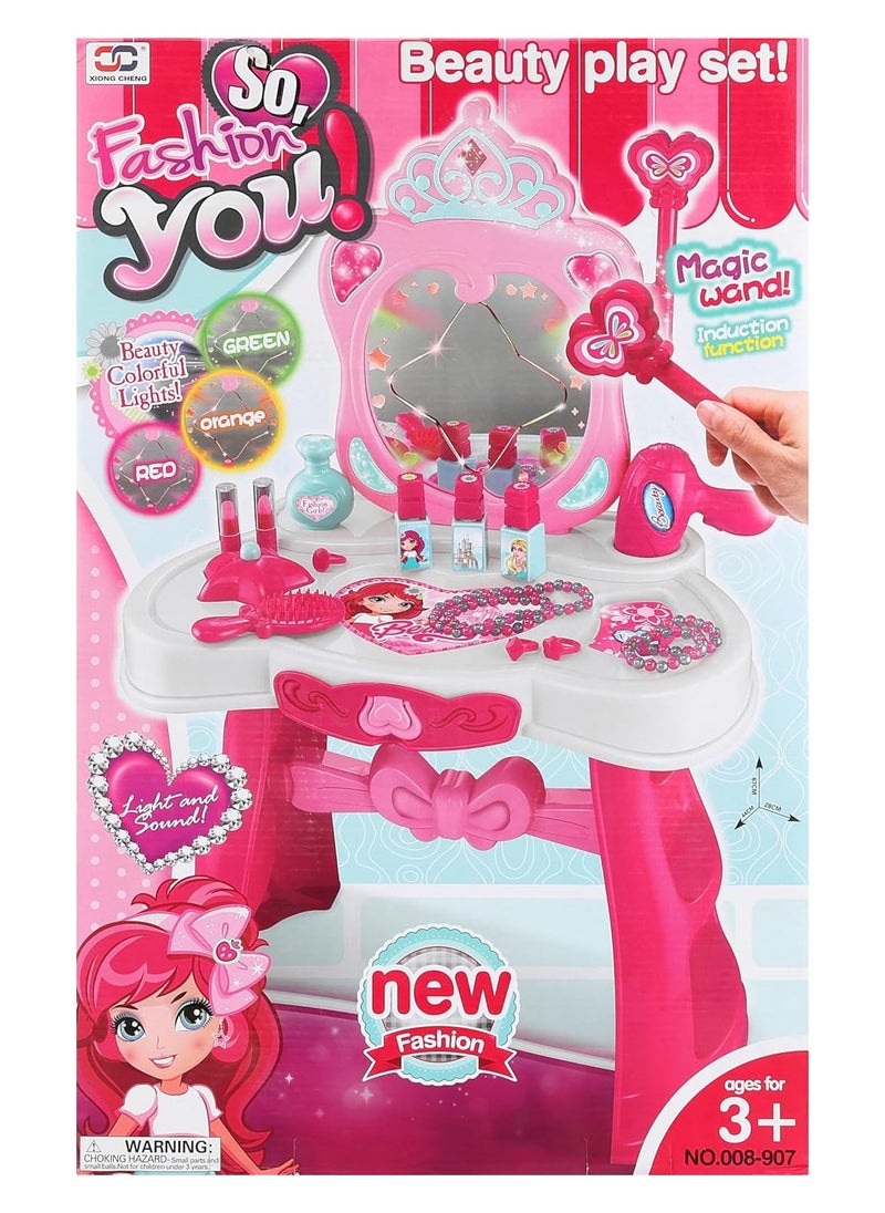 So, Fashion You! Beauty Play Set – Magical Vanity Table with Light, Sound, and Accessories for Kids 3+