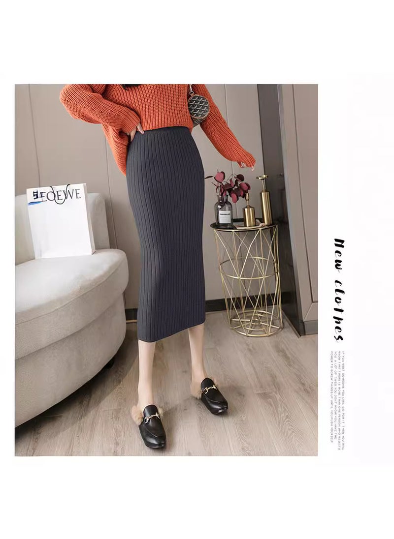 1 x 5 pcs Autumn Winter Midi Knit Pencil Skirt Pink