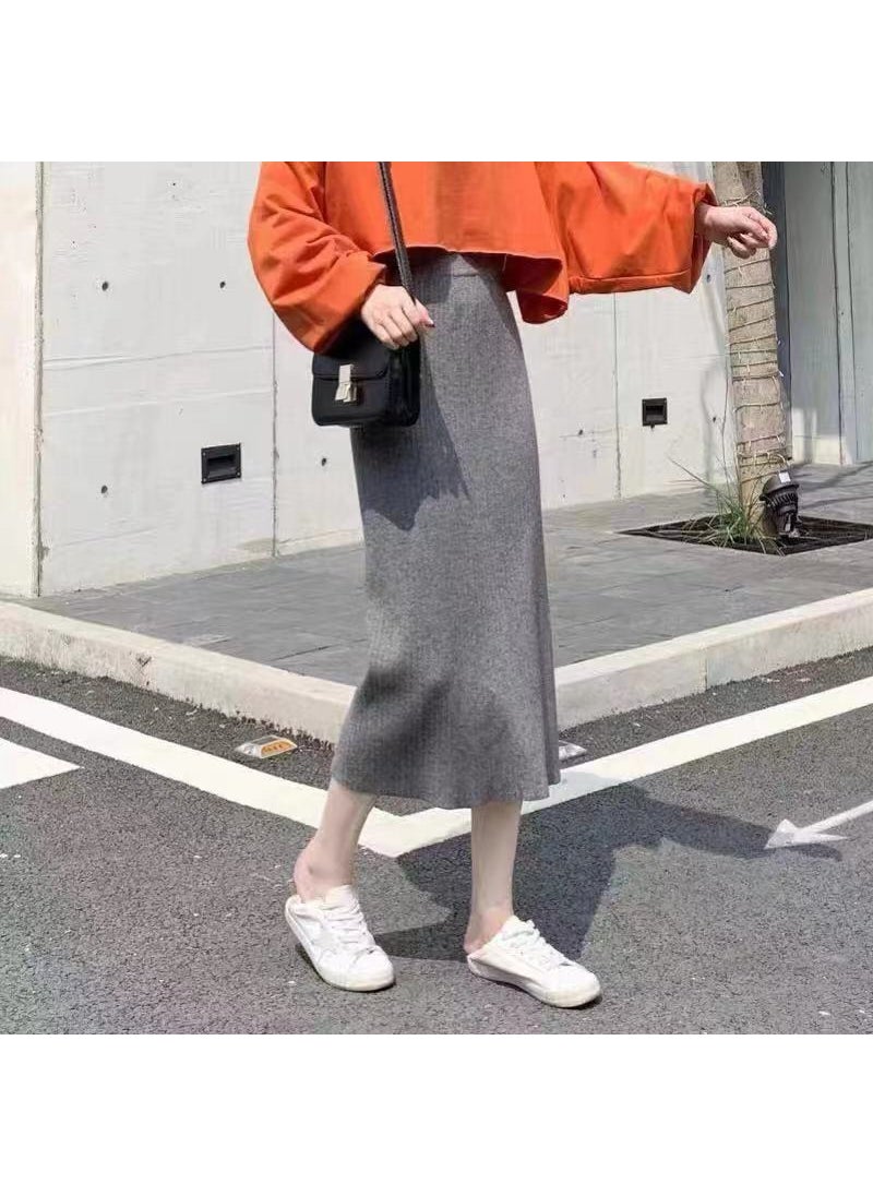 1 x 5 pcs Autumn Winter Midi Knit Pencil Skirt Pink