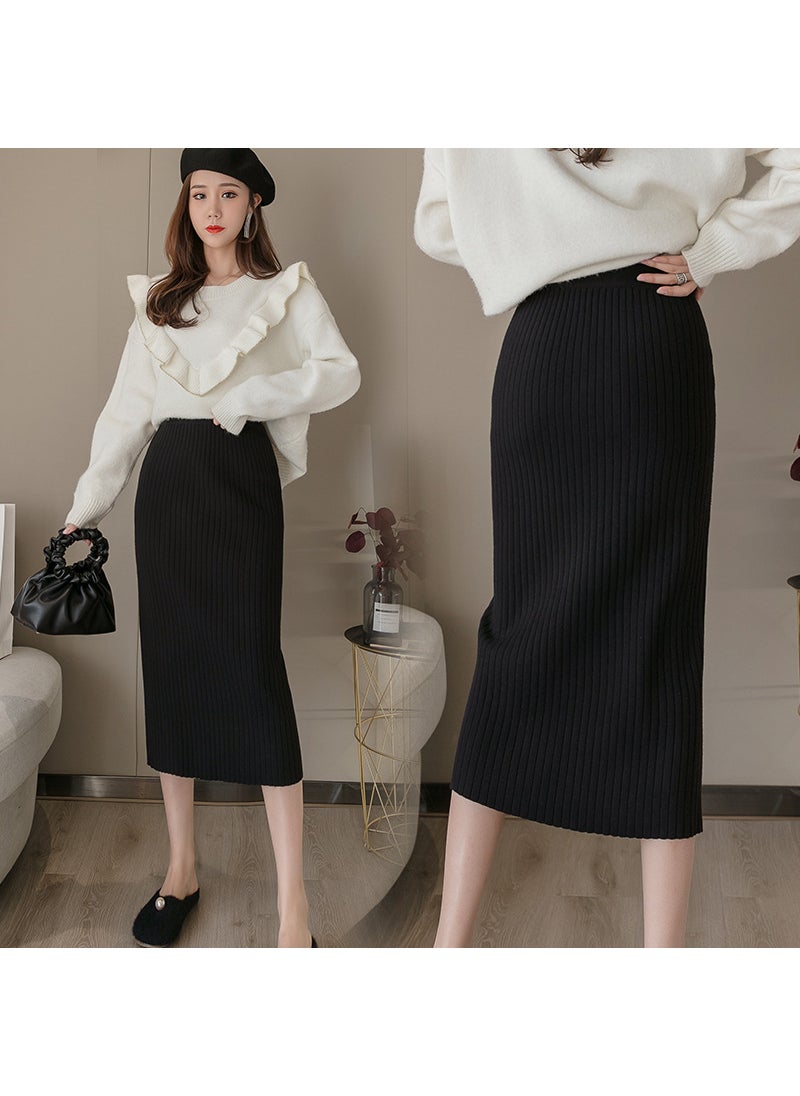 1 x 5 pcs Autumn Winter Midi Knit Pencil Skirt Pink
