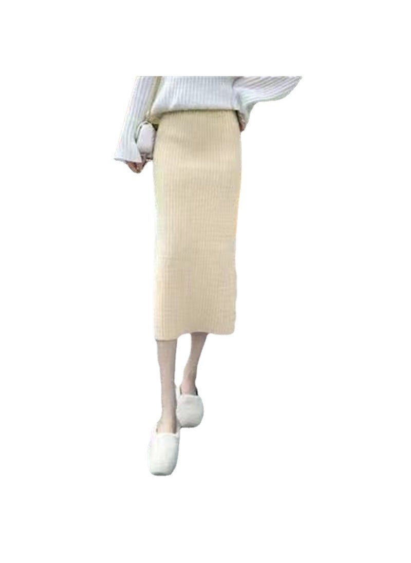 1 x 5 pcs Autumn Winter Midi Knit Pencil Skirt Pink