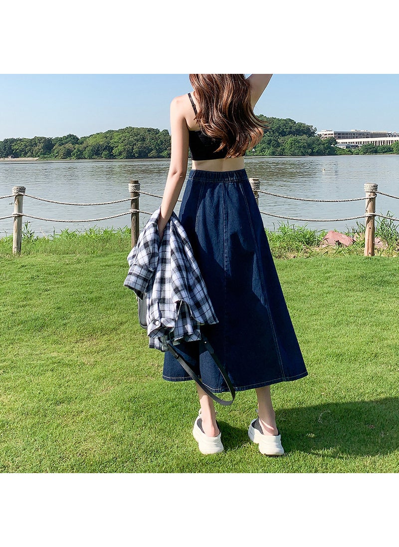 2023 Spring-Summer Pleated Denim Skirt for Women Light Blue
