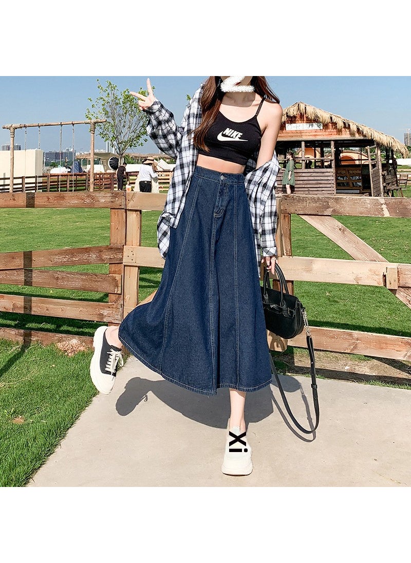 2023 Spring-Summer Pleated Denim Skirt for Women Light Blue