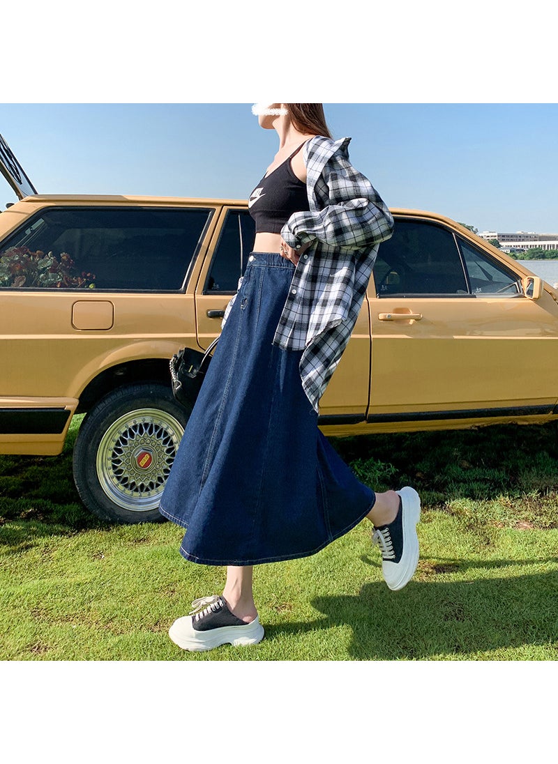 2023 Spring-Summer Pleated Denim Skirt for Women Light Blue