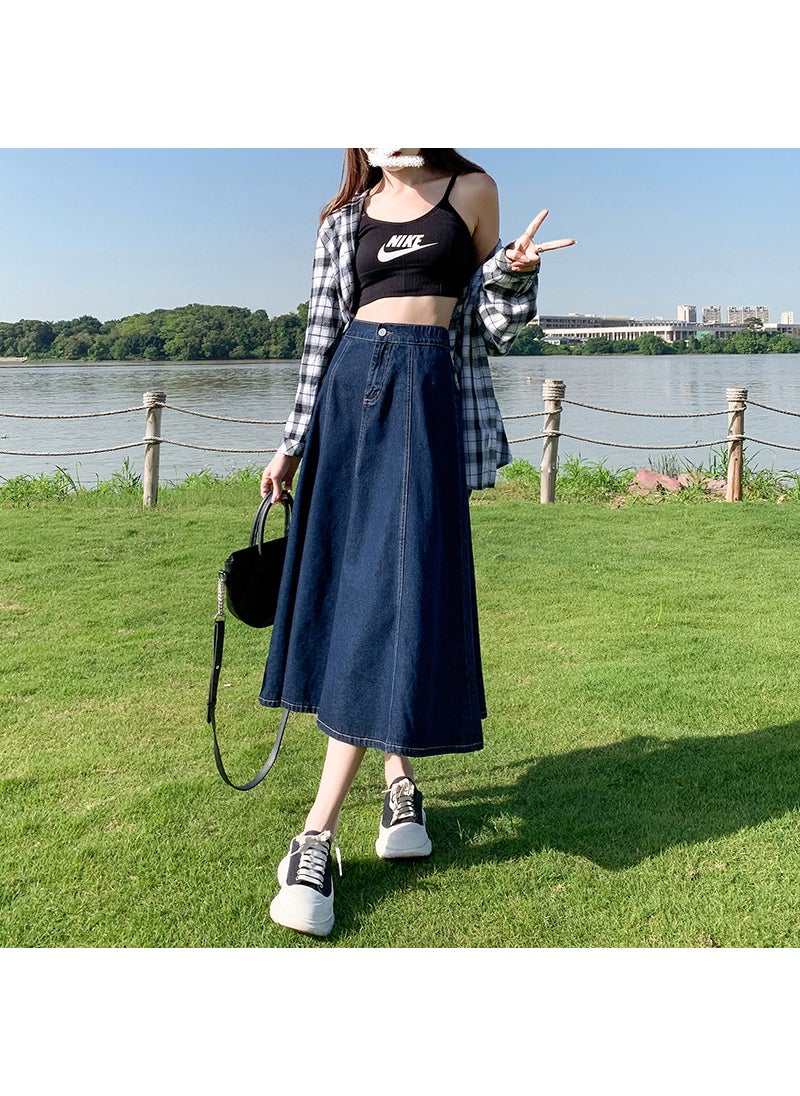 2023 Spring-Summer Pleated Denim Skirt for Women Light Blue