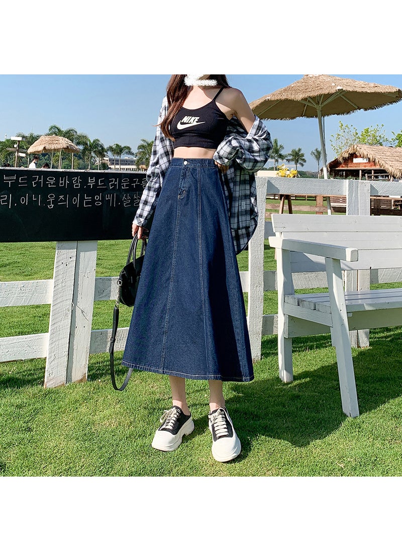 2023 Spring-Summer Pleated Denim Skirt for Women Light Blue