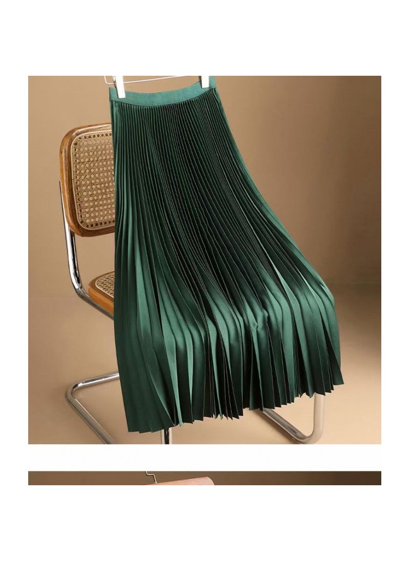 Luxury Cream Pleated Skirt Slimming Fall 2024 Green
