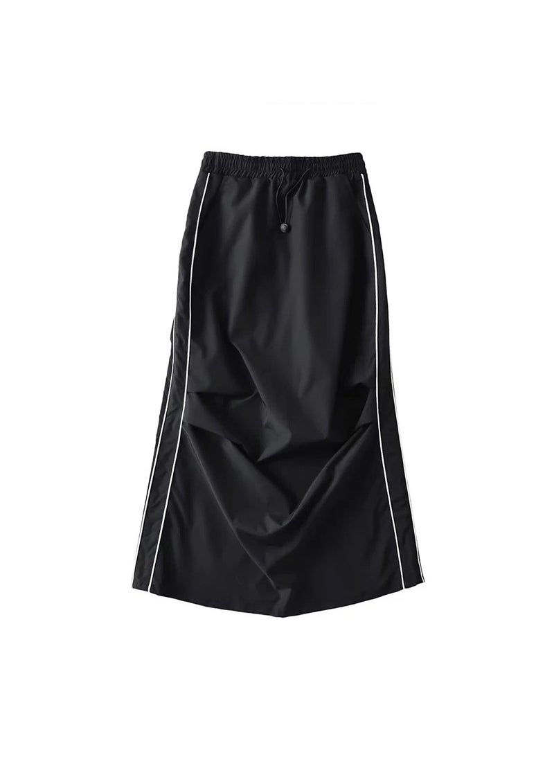 Doris Pleated Split Midi Skirt Elastic Waist Womens Fashion Beige