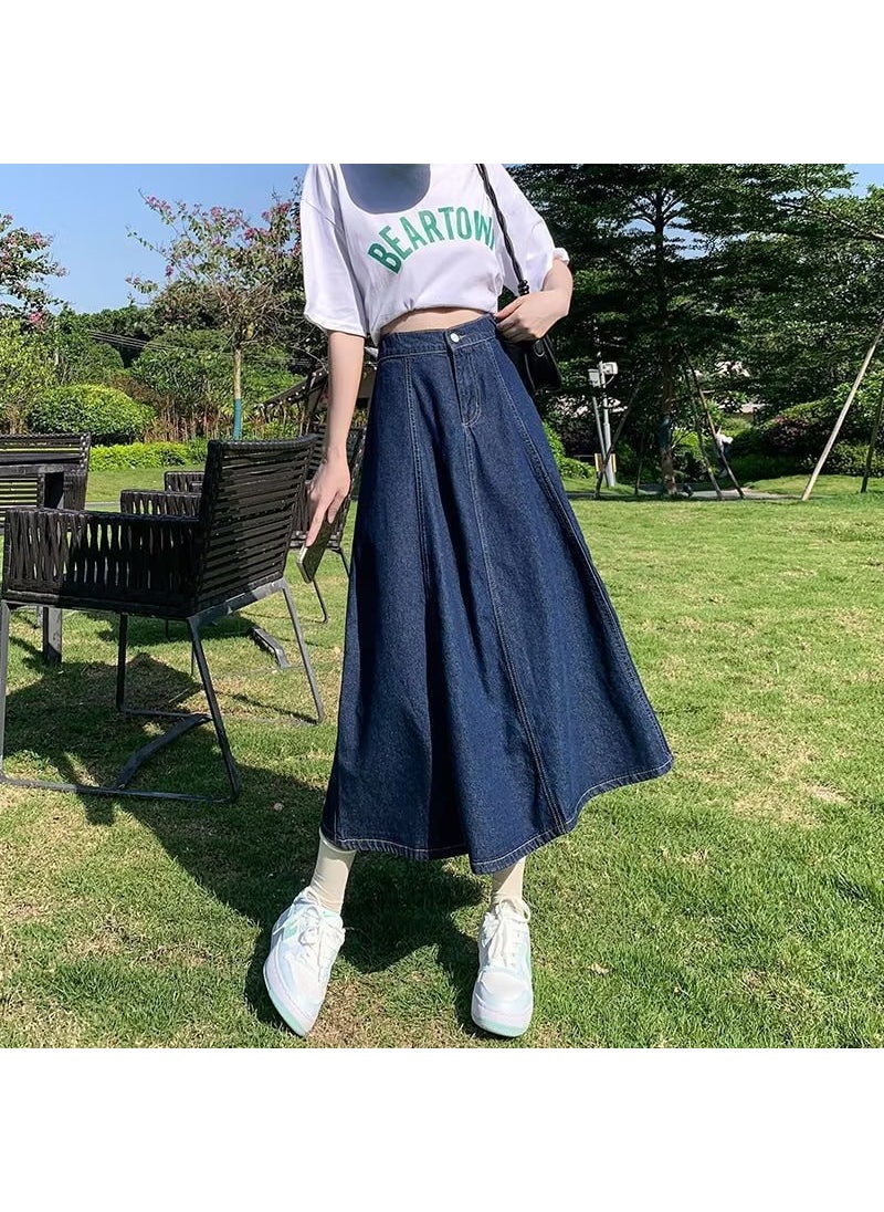 2023 Autumn Denim Skirt High Waist Slim A-line Midi Light blue