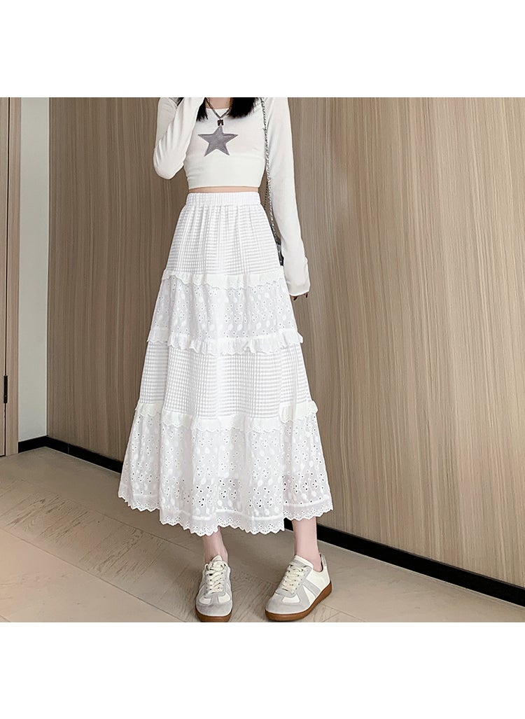 Elegant Lace Pleated Skirt for Petite Women White [extended]]