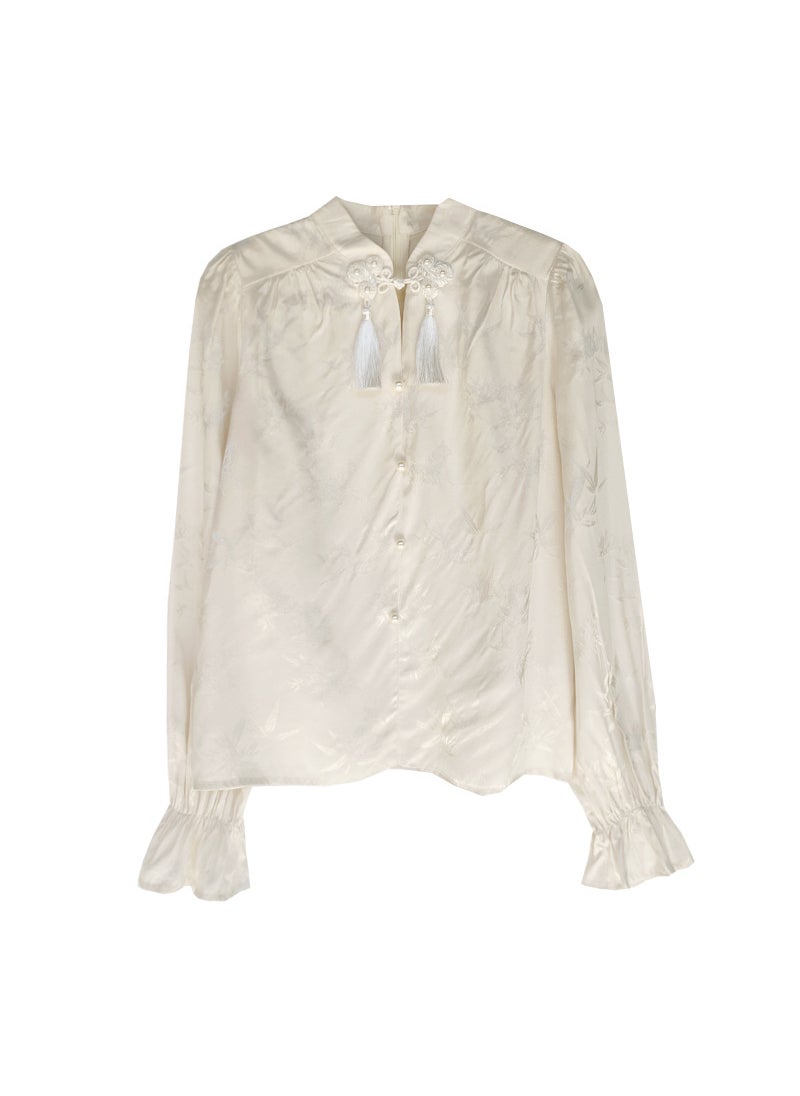 Womens clothing 2024 spring and autumn three lines New retro tassel open new Chinese style shirt + temperament A- line skirt 5854 shirt
