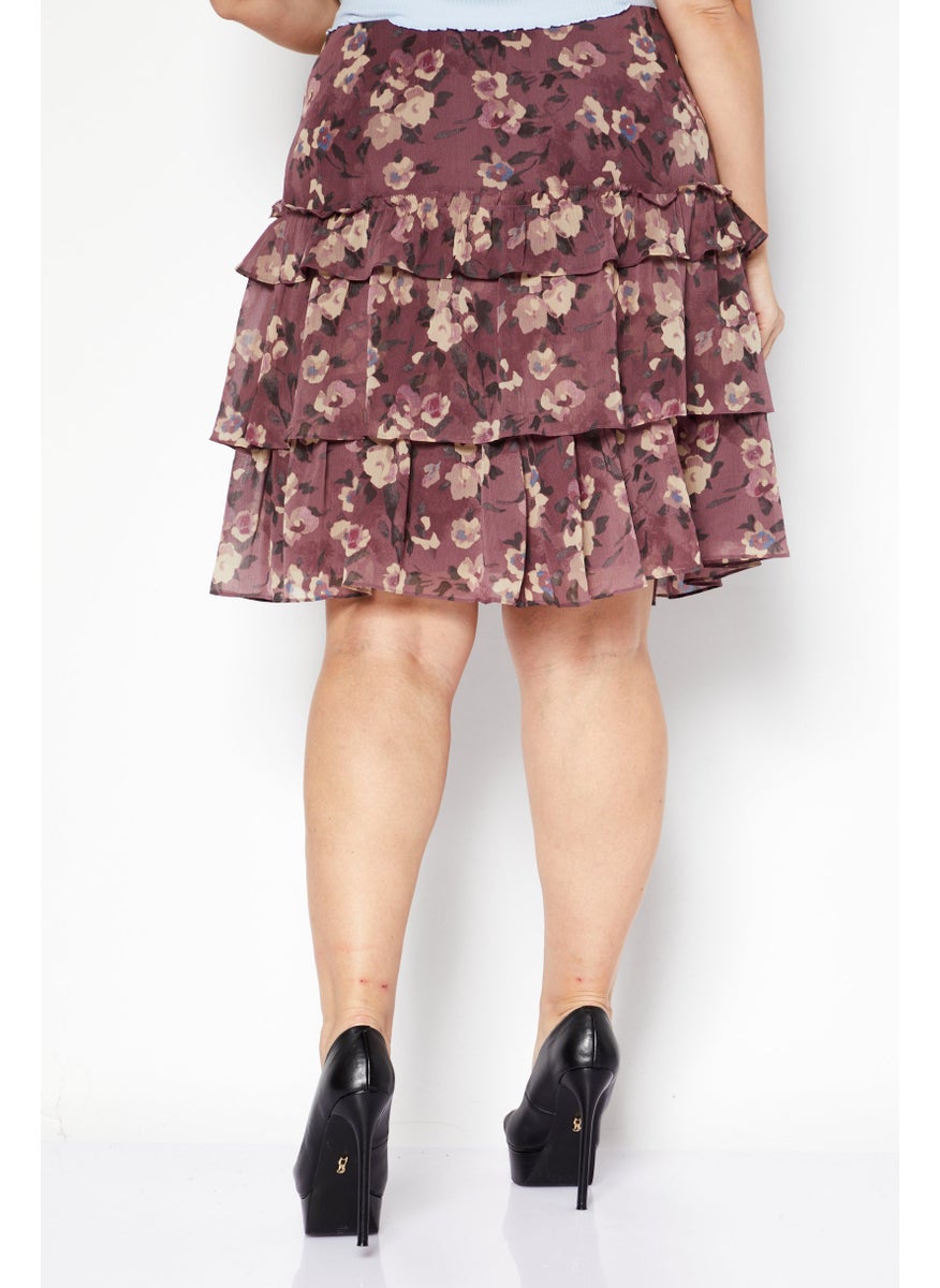 Women Plus Size Floral Printed Basic Mini Skirt, Purple Combo