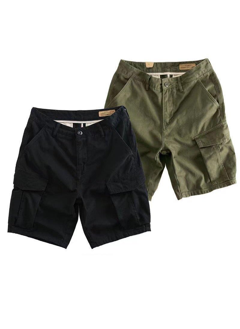 Summer Casual Cargo Shorts Mens Retro Loose Fashion Mid-Length Pants Grey