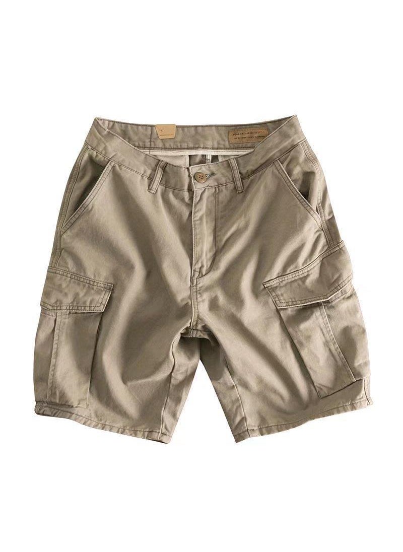 Summer Casual Cargo Shorts Mens Retro Loose Fashion Mid-Length Pants Grey