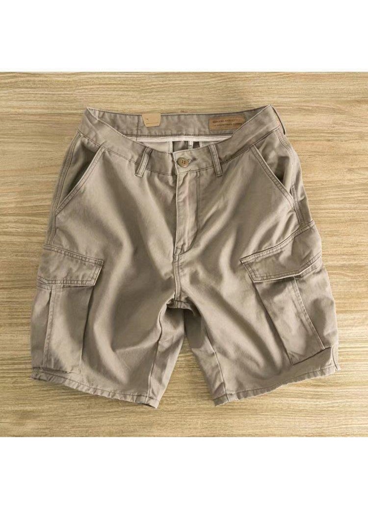 Summer Casual Cargo Shorts Mens Retro Loose Fashion Mid-Length Pants Grey