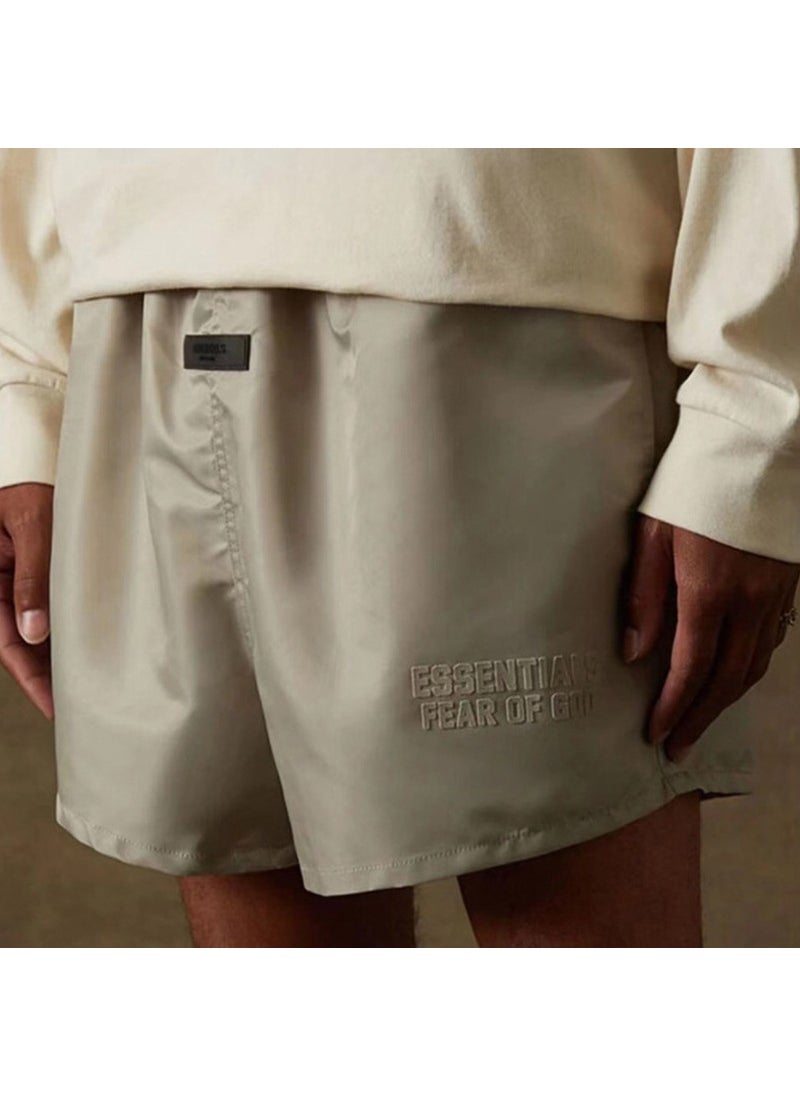 Essentials Thin Woven Loose Nylon Sports Shorts Men Coral Red