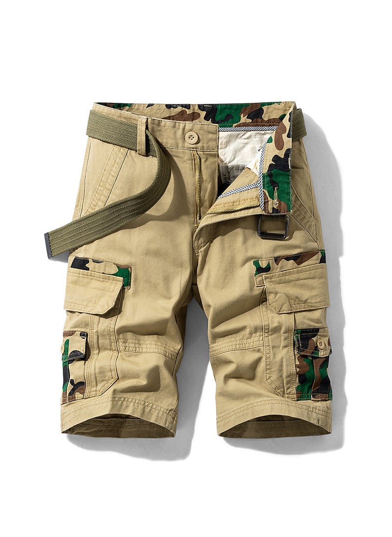 Mens Summer Camo Cargo Shorts Multi-Pocket Black