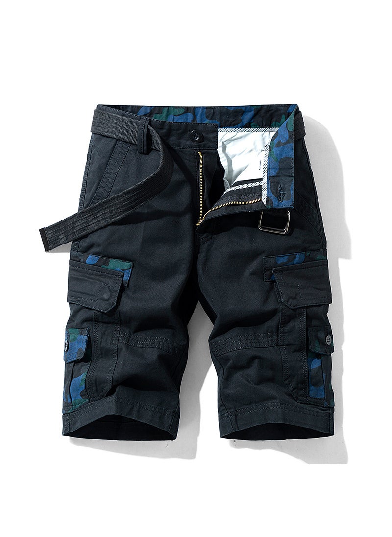 Mens Summer Camo Cargo Shorts Multi-Pocket Blue