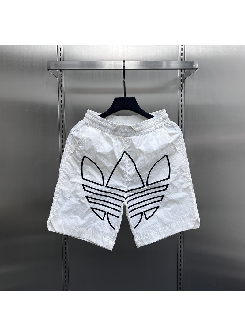 Summer Mens Casual Quick-Dry Embroidered Shorts D119 White