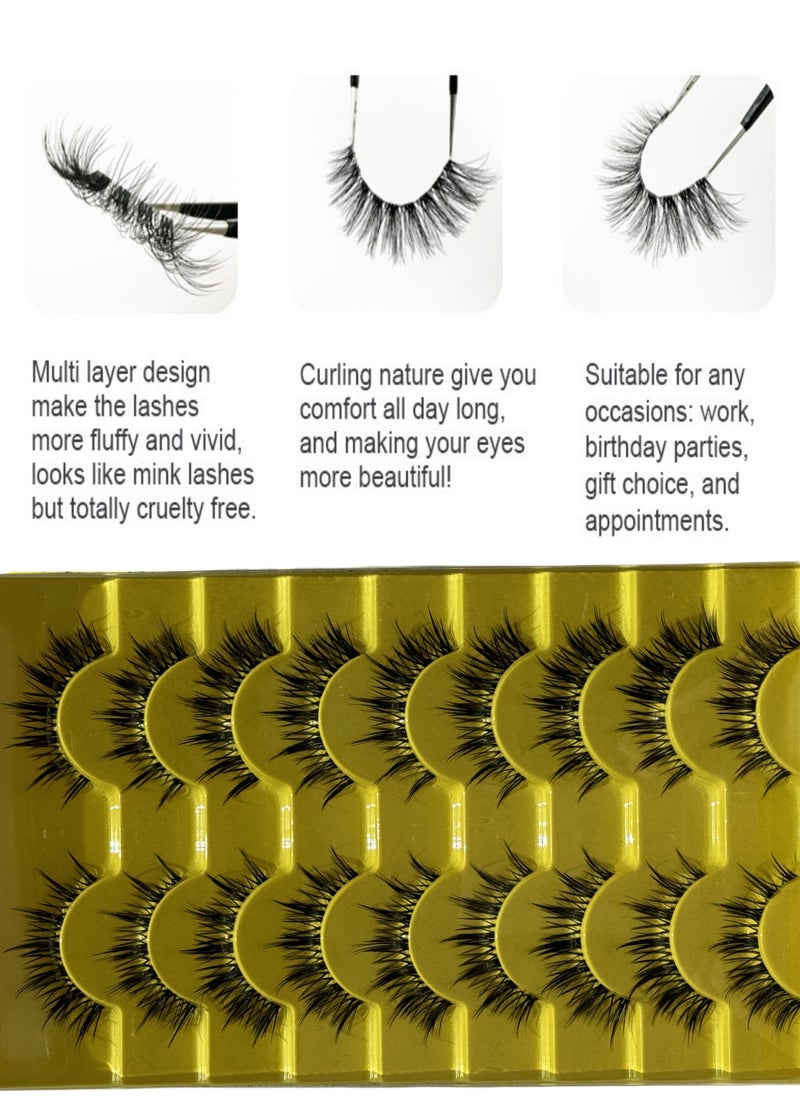 Fluffy False Eyelashes，Soft Curly Fake Lashes,Reusable Natural Curl False Eyelashes Ladies Party False Eyelashes for Make up (9 pairs)