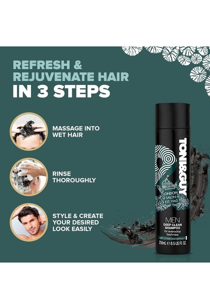 Toni & Guy Deep Clean Shampoo (250mL) | Purifying and Refreshing Formula For Oily Hair | Pollutants and Product Buildup Removal from Hair