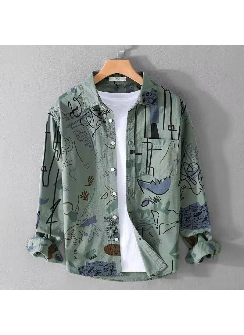 Summer Unisex Thin Geometric Floral Shirt Apricot