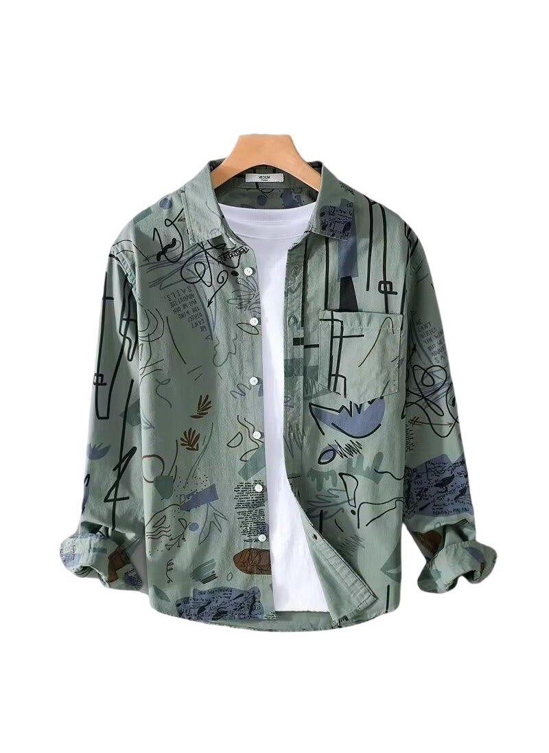 Summer Unisex Thin Geometric Floral Shirt Apricot