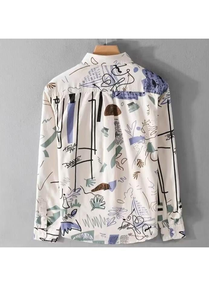 Summer Unisex Thin Geometric Floral Shirt Apricot