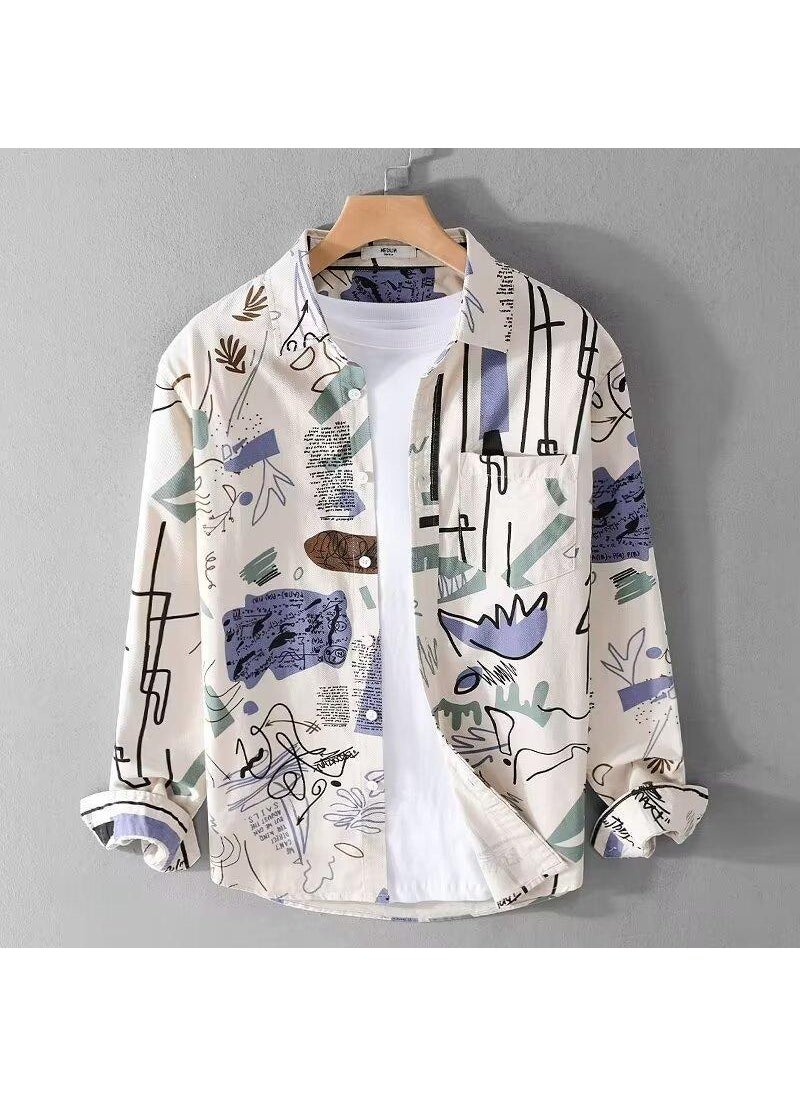 Summer Unisex Thin Geometric Floral Shirt Apricot