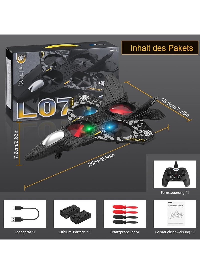 RC Aeroplane 2.4GHz Remote Controlled Floating Fighter Plane Quadcopter, RTF Toy for Beginners, Kids & Adults, with Colored Lights, USB Charging, One-Button 3D Roll, and 360° Surround Stunts
