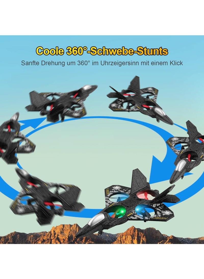 RC Aeroplane 2.4GHz Remote Controlled Floating Fighter Plane Quadcopter, RTF Toy for Beginners, Kids & Adults, with Colored Lights, USB Charging, One-Button 3D Roll, and 360° Surround Stunts