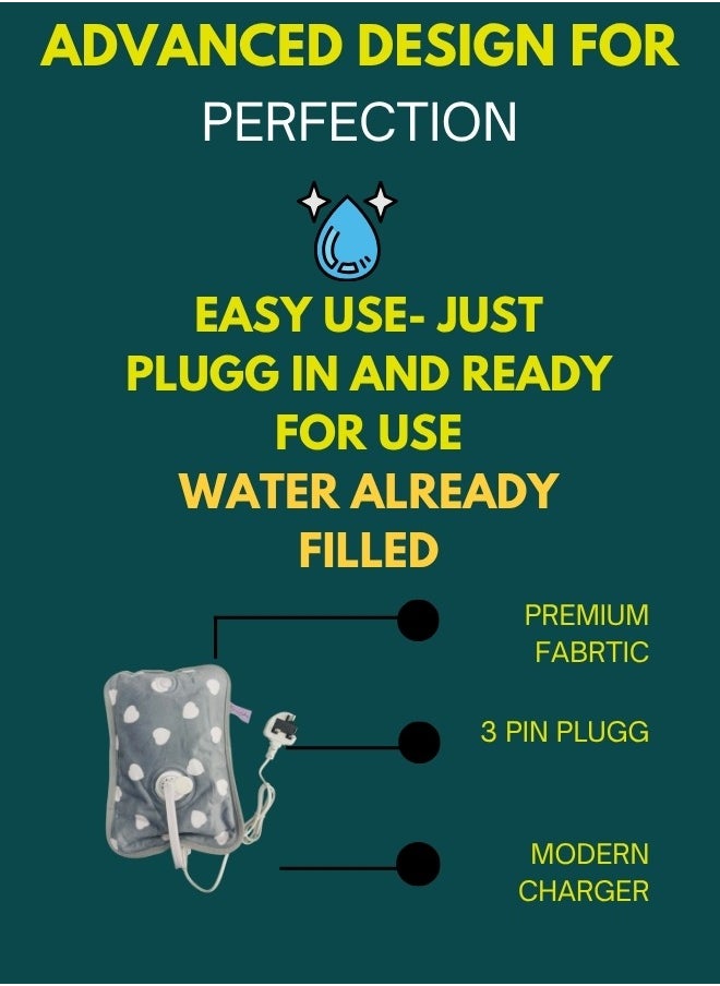 Breeze & Ripplez™ Dual comfort electric rechargeable heating water bag soft fleece cover for pain relief advanced leak proof technology fast heating large size