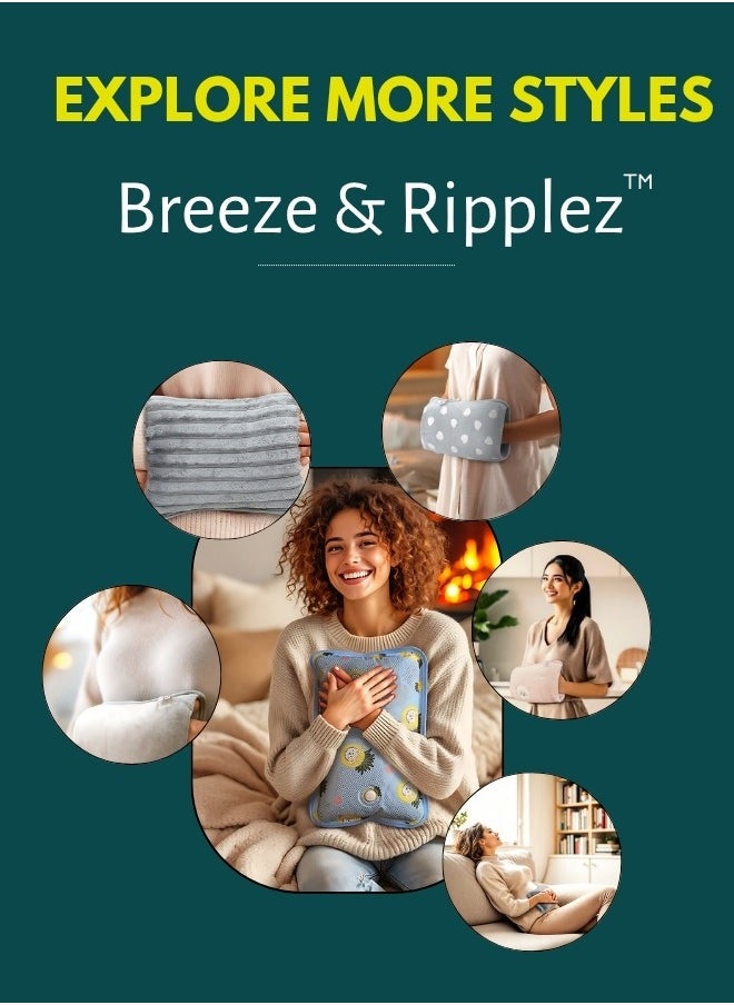 Breeze & Ripplez™ Dual comfort electric rechargeable heating water bag soft fleece cover for pain relief advanced leak proof technology fast heating large size