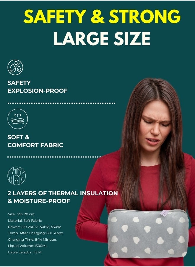 Breeze & Ripplez™ Dual comfort electric rechargeable heating water bag soft fleece cover for pain relief advanced leak proof technology fast heating large size