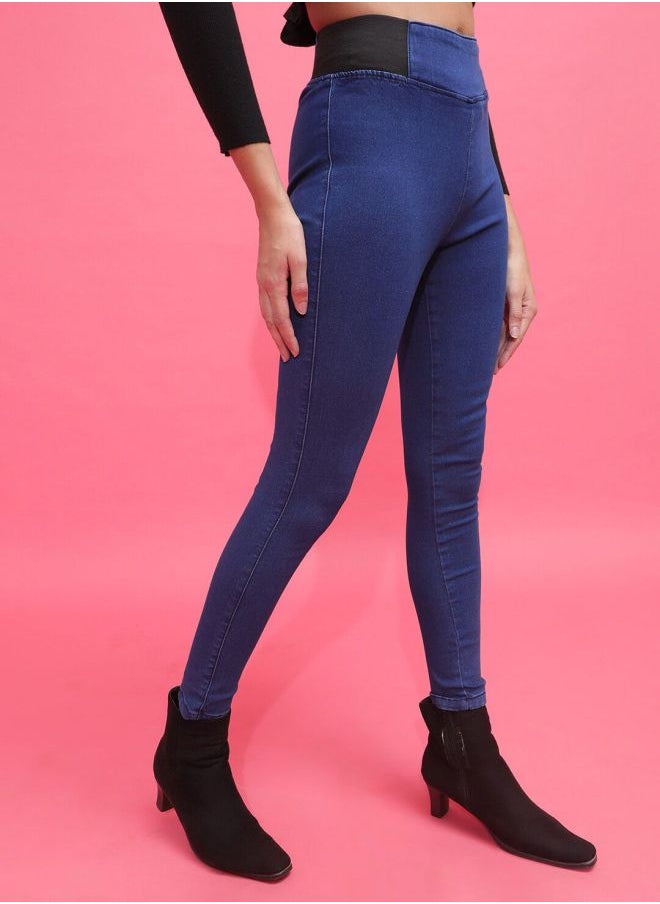 Women Super Skinny Solid High-Rise Denim Jeggings