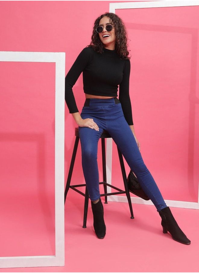 Women Super Skinny Solid High-Rise Denim Jeggings