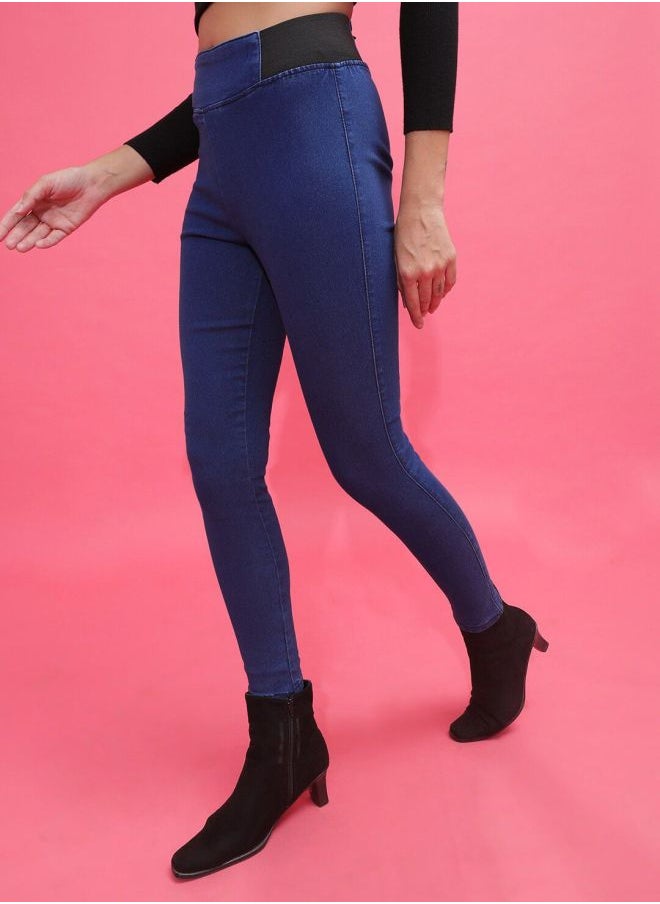 Women Super Skinny Solid High-Rise Denim Jeggings