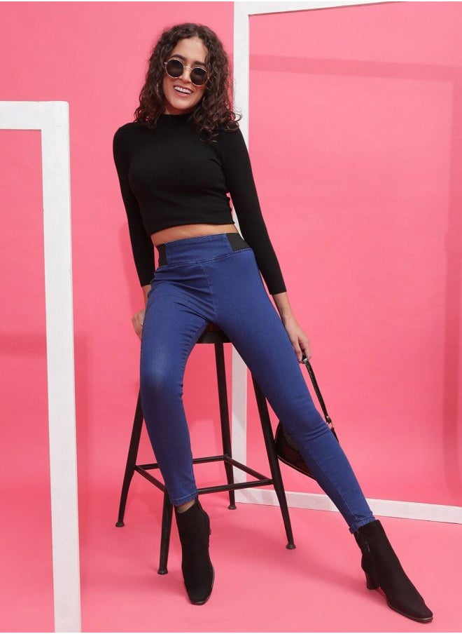 Women Super Skinny Solid High-Rise Denim Jeggings