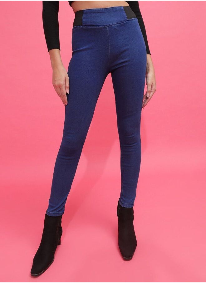 Women Super Skinny Solid High-Rise Denim Jeggings