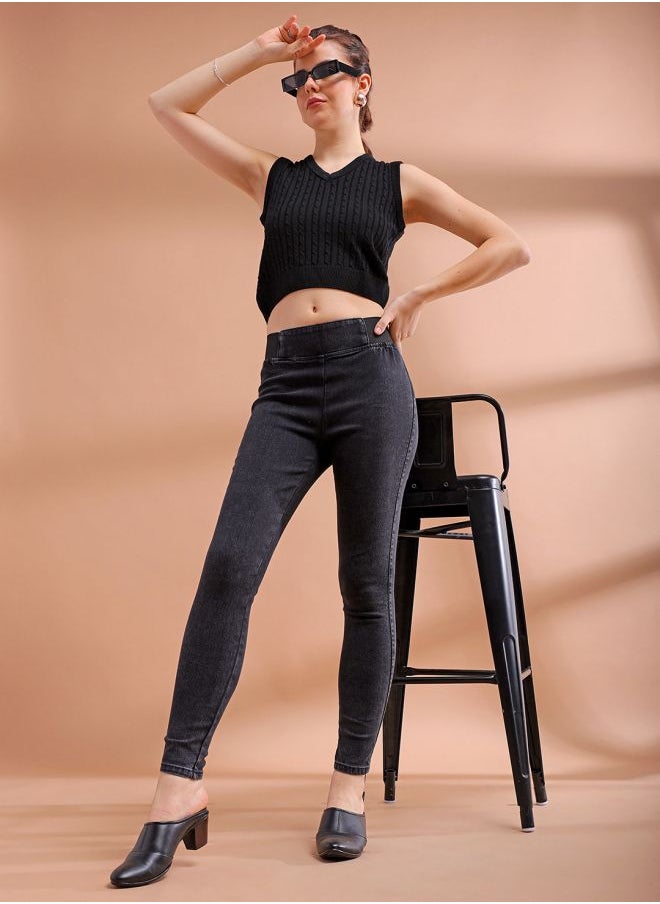 Women Super Skinny Solid High-Rise Denim Jeggings