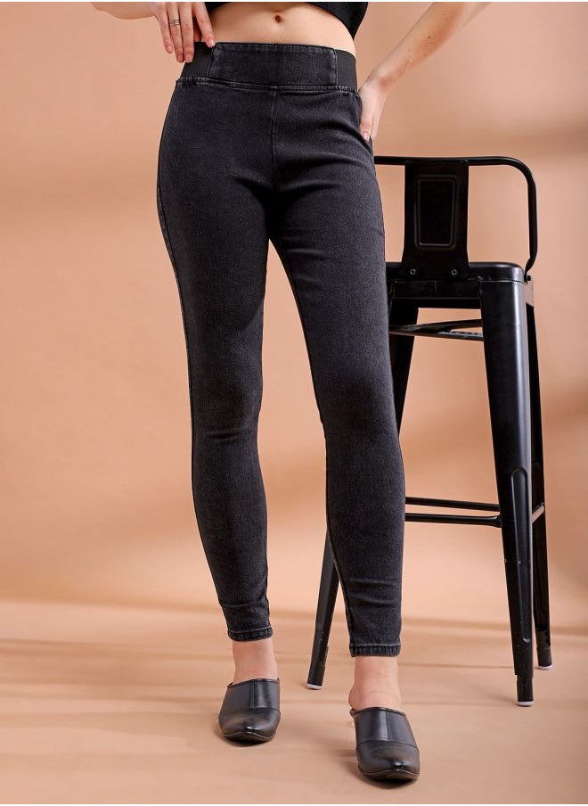 Women Super Skinny Solid High-Rise Denim Jeggings
