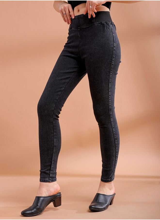 Women Super Skinny Solid High-Rise Denim Jeggings