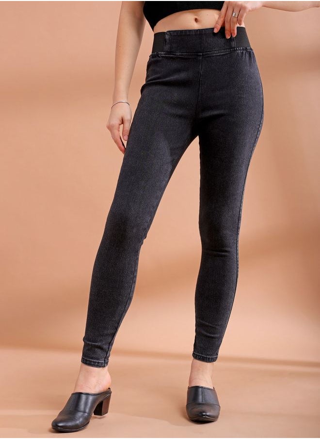 Women Super Skinny Solid High-Rise Denim Jeggings