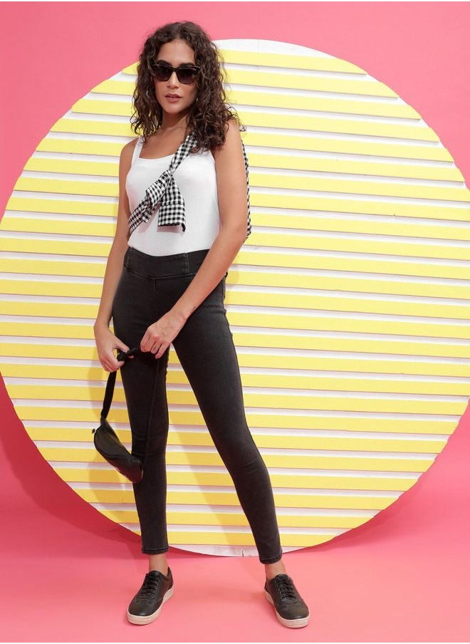 Women Super Skinny Solid High-Rise Denim Jeggings