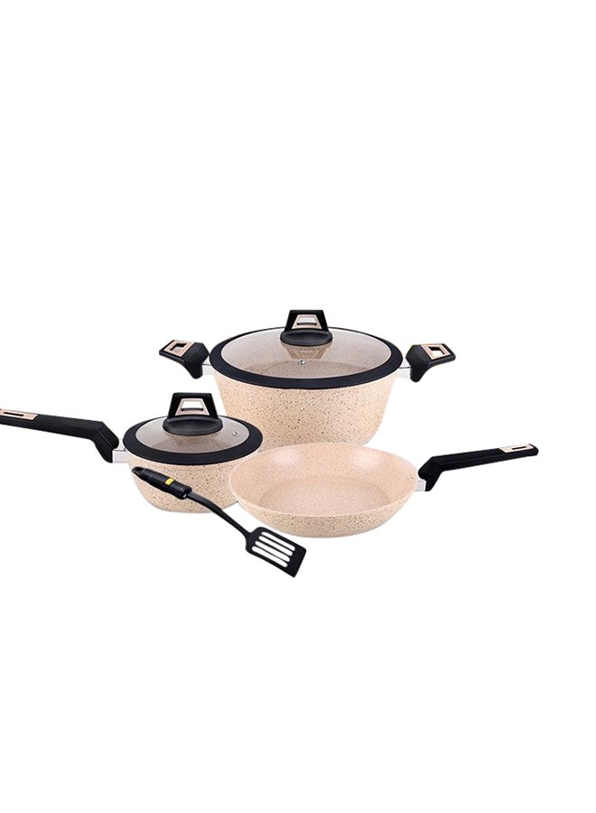 6-Piece Chef Art Granite Coated Cookware Set With Tempered Glass Lids Beige 26x11cm