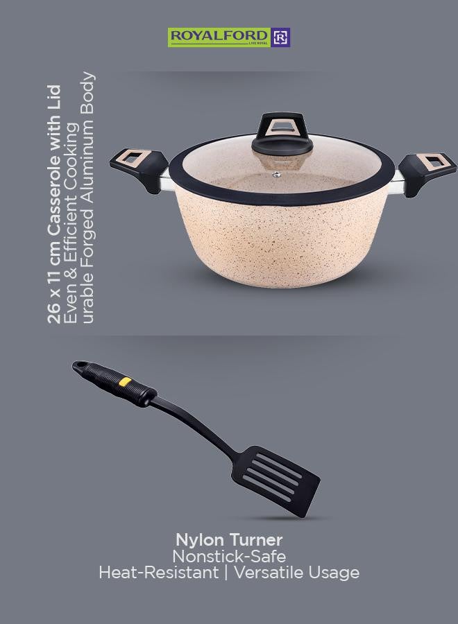 6-Piece Chef Art Granite Coated Cookware Set With Tempered Glass Lids Beige 26x11cm