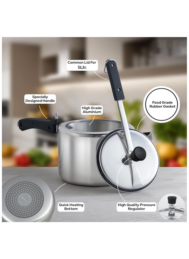 3Liters Premium Aluminium Inner Lid Pressure Cooker, Induction Base, Safety Valve, Black Handle,BB1999 Silver Silver